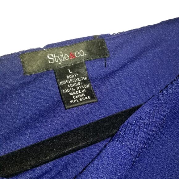Style & Co Blue Sheer Dot Overlay Dress Size Large Boho Shift Lined 3/4 Sleeve - Picture 5 of 6